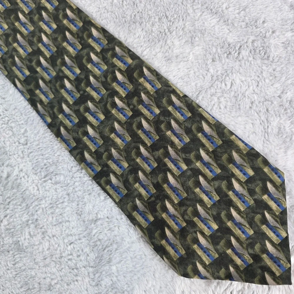 Daniel Hechter Mens Green Geometric Silk Necktie Abstract Professional 4